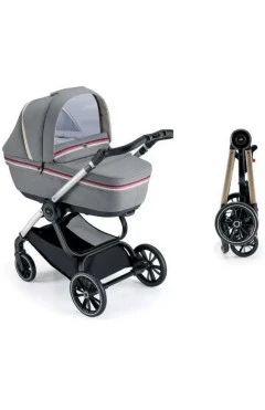 Коляска TECHNO MILANO (2 в1), рама золота, колір сірий з полоскою, арт. 805T/V93/978/553K