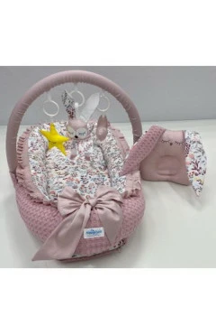 Кокон-гніздечко Babynest Irish Plush із рожевої бельгійської вафлі з тримачем іграшок для новонароджених, арт. 0180