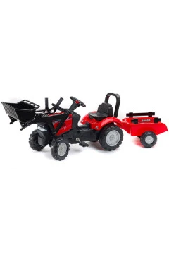 Детский трактор на педалях Falk 961AM CASE IH MAXXUM с прицепом и ковшом красный