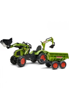 Детский трактор на педалях Falk 1010W CLAAS AXOS с прицепом и ковшами зеленый