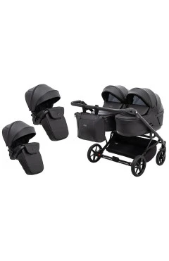 Коляска 2 в 1 для двойни Adamex Leo Duo Eco SA-2 черный, арт. 681143