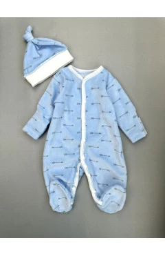 Повзунки з шапочкою (велюр) для хлопчика, блакитний /, 100% бавовна, HAPPY TOT.