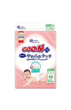Підгузки GOO.N Plus для дітей 4-8 кг (розмір s, на липучках, унісекс, 62 шт), арт. 21001496