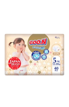Подгузники GOO.N Premium Soft 12-20 кг размер 5 XL на липучках 40 шт унисекс, арт. F1010101-150