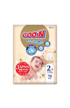 Подгузники GOO.N Premium Soft 3-6 кг размер 2(S) на липучках 70 шт унисекс, арт. F1010101-153