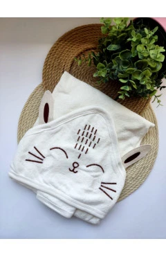 Махровое полотенце после купания унисекс, молочный/зайка, Baby Shez, арт. 31006