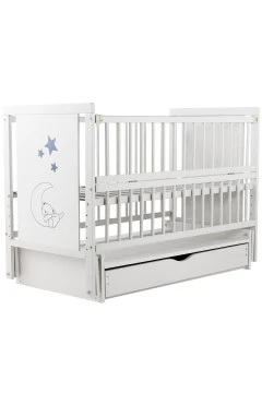 Кровать Babyroom Медвежонок M-03 маятник, ящик, откидной бок  бук белый