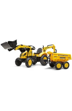 Детский трактор Falk 2086W Komatsu с педалями, прицепом и ковшами желтый