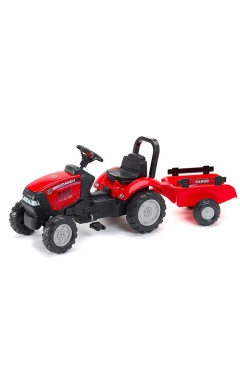 Детский трактор на педалях Falk 961B CASE IH с прицепом и ковшом красный