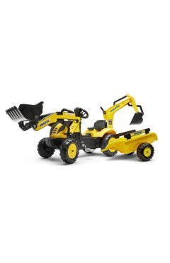 Дитячий трактор на педалях Falk 2076N Komatsu з причепом та ковшами жовтий