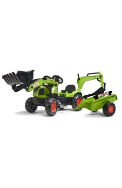 Детский трактор на педалях Falk 2040N CLAAS ARION с прицепом и ковшами, зеленый