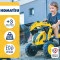 Детский трактор на педалях 2086Y Komatsu желтый с прицепом и ковшами