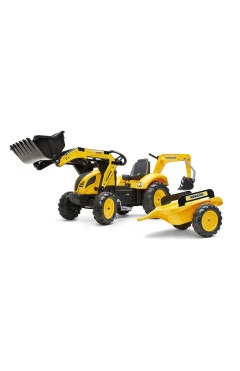 Детский трактор на педалях 2086Y Komatsu желтый с прицепом и ковшами
