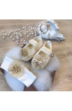 ExclusiveBaby Набір BetiS Модель-2 Пінетки та пов'язка Молочний/золото 10-12, арт. 19729