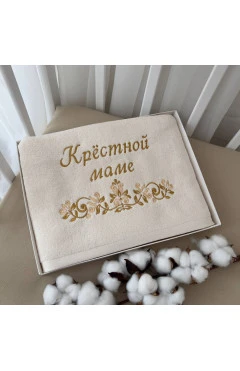 Рушник BetiS "Крёстной маме" з вишивкою молочний/золото махра 27688592 70*140 см, арт. 24674