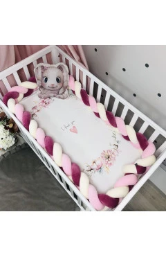 Бортик-коса молочний/рожевий/бордо 3,6 м на всі сторони ліжечка, арт. 0789666