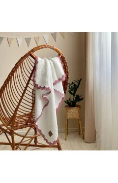Плед муслин жатка белый с брусничным кружевом Ma belle 80х100, арт. 8709306