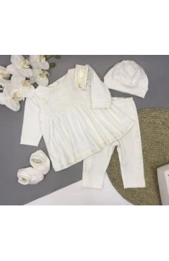 Крестильний комплект для дівчинки утеплений молочний little angel, арт. 11859