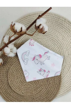 Слюнявчик на кнопочці ,білий/єдиноріг ,100%бавовна ,Little angel