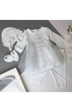 Крестильний комплект для дівчинки, білий, бусинки, Ляля, арт. 150091