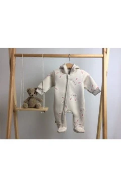 Ползунки утепленнные для девочки ,св.бежевый/зайки ,100%хлопок ,Мамине Чадо .