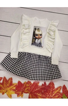 Комплект юбка и кофточка ,молочный/черный/Doll ,65%вискоза 30%полиэстер 5%эластан ,.