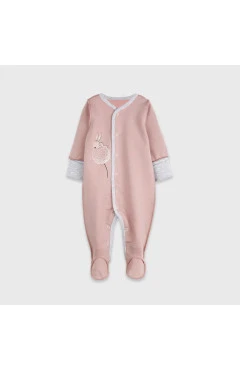 Ползунки с начесом для девочки ,пудра/зайка ,100% хлопок ,Flamingo .