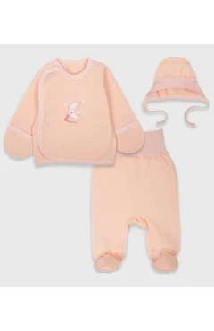 Комплект для дівчинки Flamingo місяць розпашонка повзунки чепчик персиковий, арт. 695331