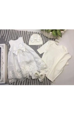 Крестильний комплект з начосом для дівчинки, молочний/sunny, Little angel, арт. 11814