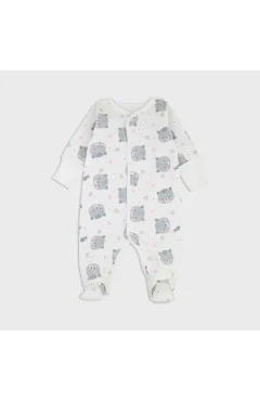 Повзунки з начосом для дівчинки, білий / котики, 100% бавовна, Flamingo.