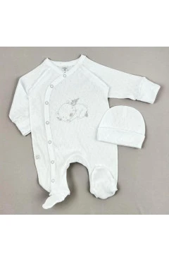 Повзунки з шапочкою унісекс (ажур), білий/ведмедик, Mario kids, арт. 310905