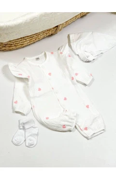 Ромпер для девочки (интерлок) ,белый/розовый/сердца ,100%хлопок ,Twinsbaby .