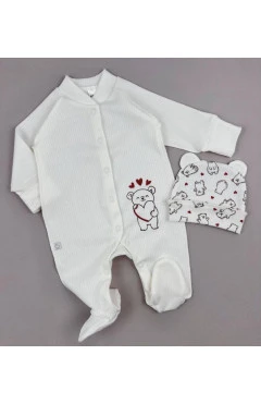 Ползунки с шапочкой унисекс (интерлок), молочный/мишутка, Mario kids, арт. 900909