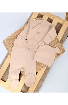 Комплект унісекс (розпашонка, повзунки, чепчик) ажур, бежевий/bear, flamingo, арт. 1042122
