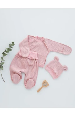 Комплект для девочки (распашонка, ползунки, чепчик) ажур, пудра, Flamingo, арт. 12530
