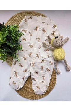 Ползунки с начесом (унисекс), молочный/зебра, HAPPY TOT, арт. 928150