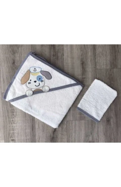 Махровий рушник після купання для хлопчика білий/сірий/Dog Ramel, арт. 35200