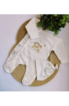 Повзунки і шапочка з начосом (унісекс), молочний/звірята, HAPPY TOT, арт. 9173