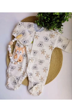 Ползунки с начесом (унисекс), молочный/зверята/коала, HAPPY TOT, арт. 928191