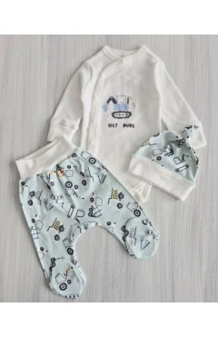 Комплект для мальчика Happy Tot боди, ползунки, чепчик молочный голубой экскаватор, арт. 97203
