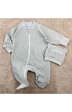 Ползунки и шапочка с начесом (унисекс), серый/мишутка, Mario kids, арт. 350903