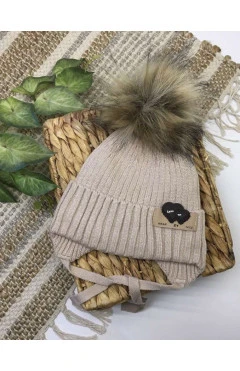 Зимняя шапка с флисовой подкладкой для девочки, беж, Talvi kids, арт. 34760