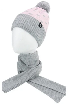 Зимовий комплект шапка і шарф, рожевий/сірий/харти, Talvi kids, арт. 33160