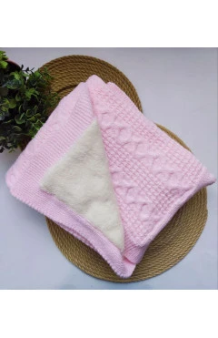 В’язаний плед з махровою підкладкою для дівчинки Canari Baby Shez рожевий Україна, арт. 300139