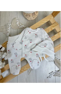 Комплект унисекс I love m&d с начесом распашонка, ползунки, чепчик молочный, арт. 123092