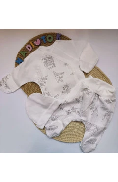 Комплект унисекс (распашонка, ползунки, чепчик), молочный/зайки, Happy Tot, арт. 928561