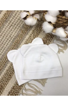 Чепчик с начесом без завязок унисекс, белый/ушки, Little angel, арт. 1272900