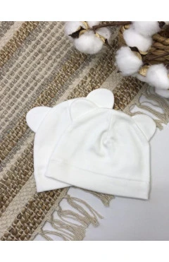 Чепчик с начесом без завязок унисекс, молочный, ушки, Little angel, арт. 12730