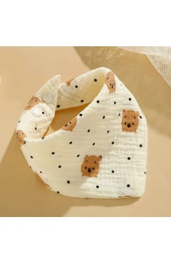 Слюнявчик-косынка ваниль/мишка/точка, арт. 203256