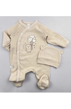 Ползунки с шапочкой унисекс (интерлок), беж/мишка с шариками, Mario kids, арт. 400909
